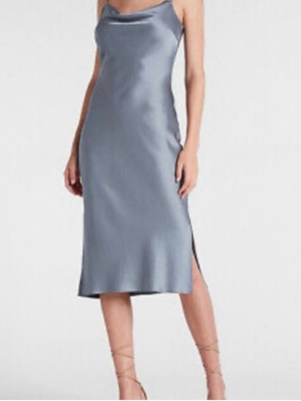 Express Slate Blue Cowl Neck Midi Slip Dress